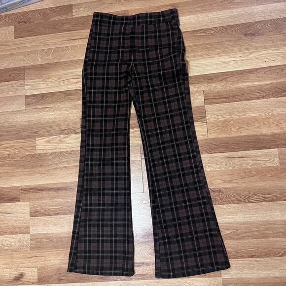 Retro High Rise Plaid Flare Pants Brown Black Ponte Knit Retro Y2K Size Medium - Picture 8 of 12